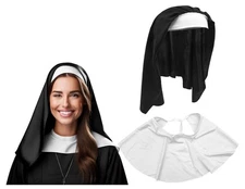Catholic Nun Headpiece Hat Habit & Collar Headpiece Costume Accessory Veil