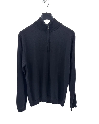 BOSS Herren Pullover Gr. M leichter Troyer aus Schurwolle schwarz mit Zipper - Bild 1 von 4