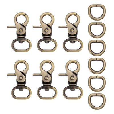 6 Pcs Trigger Snap Hooks Swivel with D-Rings, 1.69x0.63'', Bronze