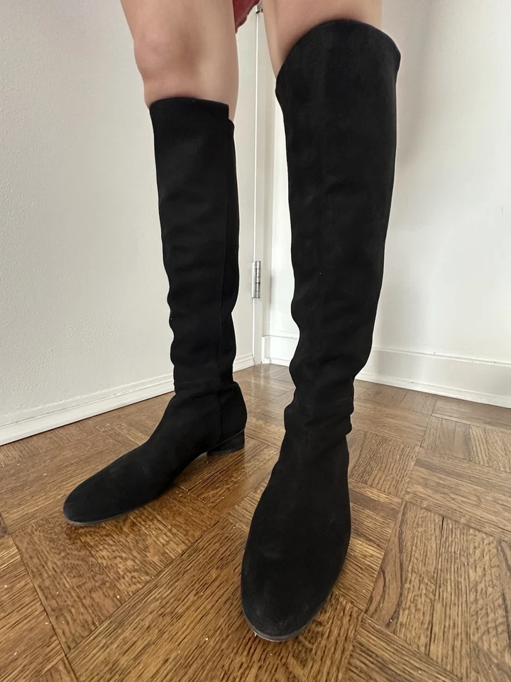 Stuart Weitzman Black Suede Knee High Boots, Size 7.5 - Image 2 of 4