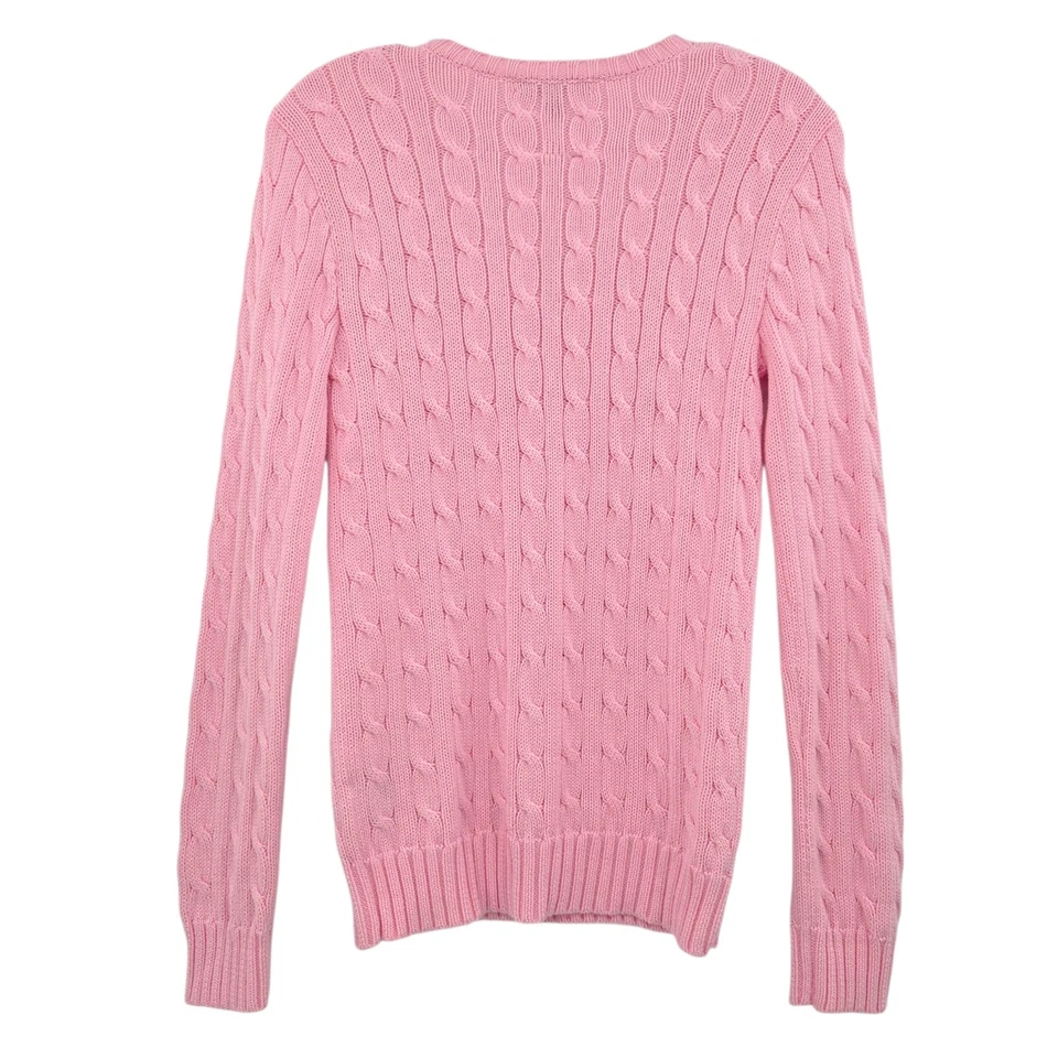 Suéter Ralph Lauren para mujer 100 % algodón tejido con cable rosa pequeño Foto 2 de 4