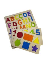 Wooden Puzzle Set, Letters Numbers and Shapes, Toddler Sorting Toy