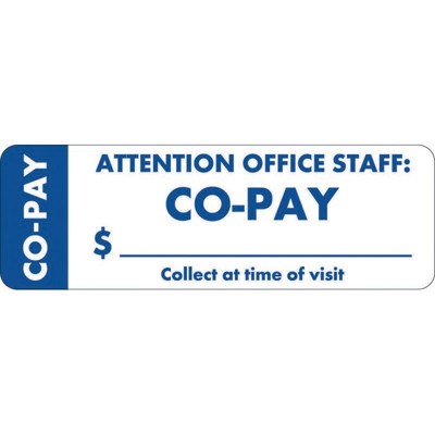 Insurance Labels, CO-PAY - White, and Blue (Wrap-around), 3'' X 1'' (Roll of 250)