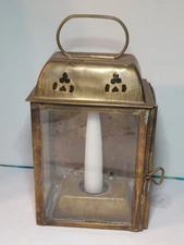 Small Brass Ships Lantern Wall Mounted. Side Opening 6" Tall 3 Glass Sides