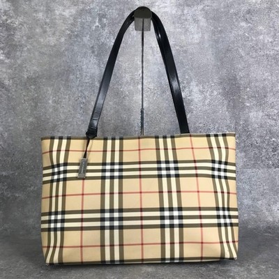 Burberry Nova Check Large Tote Bag Shoulder Beige Black Nylon