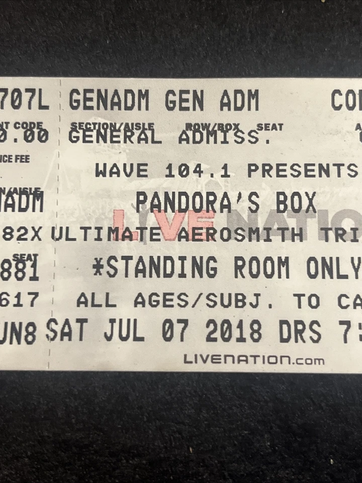 Pandora’s Box Ticket Stub Ultimate Aerosmith Tribute Band July 7th 2018 - Image 3 of 4