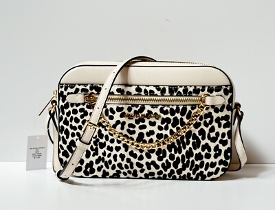 MICHAEL KORS JET SET ITEM CHAIN CROSSBODY BAG LIGHT CREAM MULTI EXOTIC HAIR CALF