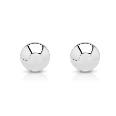 Solid White Gold Ball Stud Earrings High Polish Backs