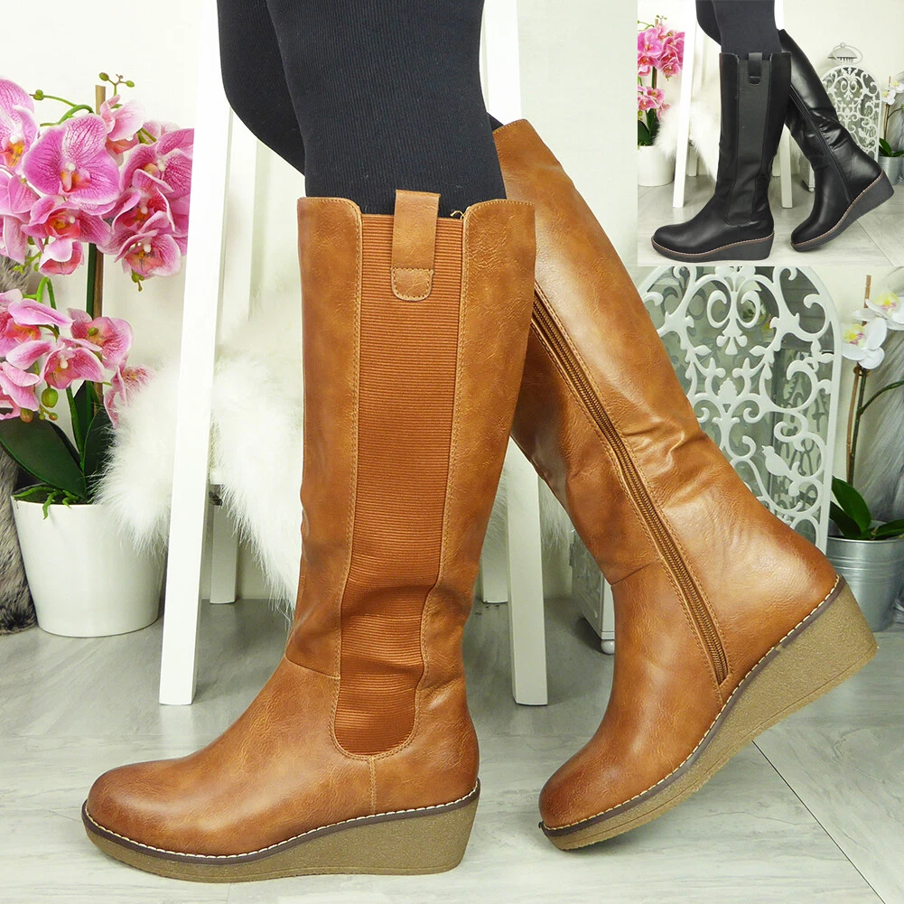 Wedge mid calf shop boots women's