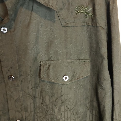 Billabong Long Sleeve Shirt Slim XL Olive Green Embroidered Floral Vintage - Picture 3 of 5