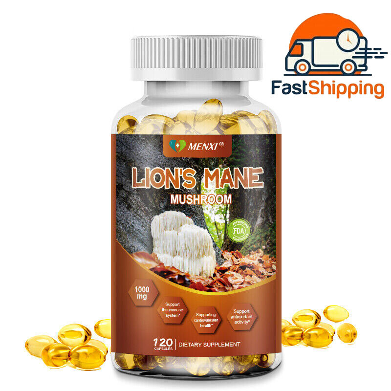 Organic Lions Mane Mushroom Nootropic Brain Memory Focus Immune Support 1000Mg
