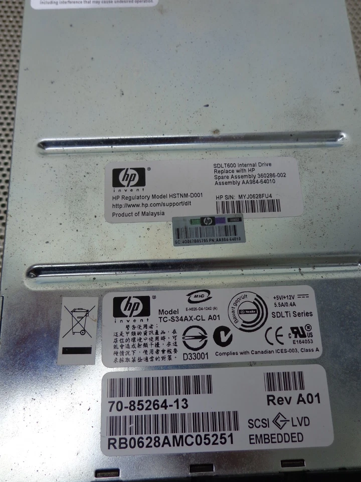HP 360286-002 AA984-64010 SDLT 600 Tape Drive TC-S34AX-CL LVD SDLT600 internal - Image 3 of 4