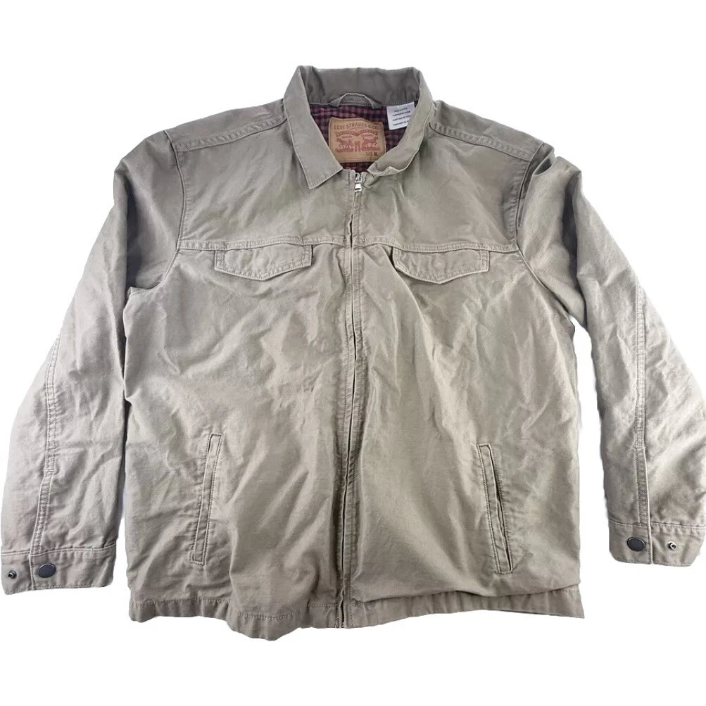Levi’s Trucker Jacket White Tab Brown Canvas Blanket Lined Mens XL Military Zip