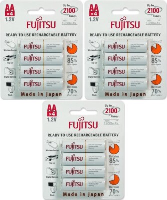 Fujitsu AA Ready-to-use NiMH 1.2V 2000mAh Min. 1900mAh Pre-charged 12 Batteries