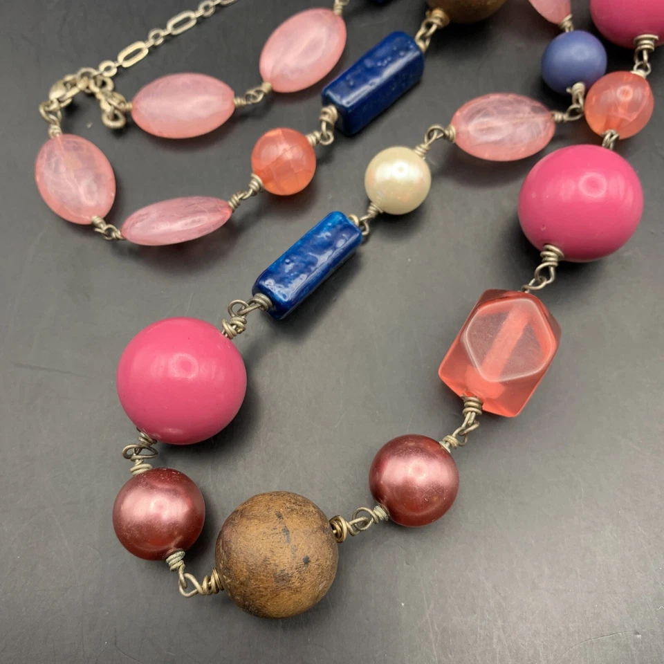 Collar Grueso Águila Americana Rosa Azul Colorido Audaz Acrílico Madera Imitación Perla Foto 2 de 4