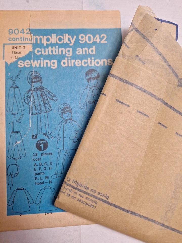 Coat Pants Hood Girls Boys 2 2T Simplicity 9042 Sewing Pattern VTG Double Breast - Image 4 of 4