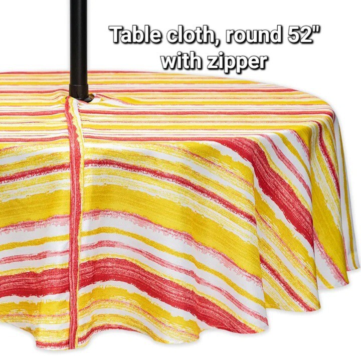 52-Inch Round Outdoor Tablecloth with Zipper Umbrella Hole for Patio Tables