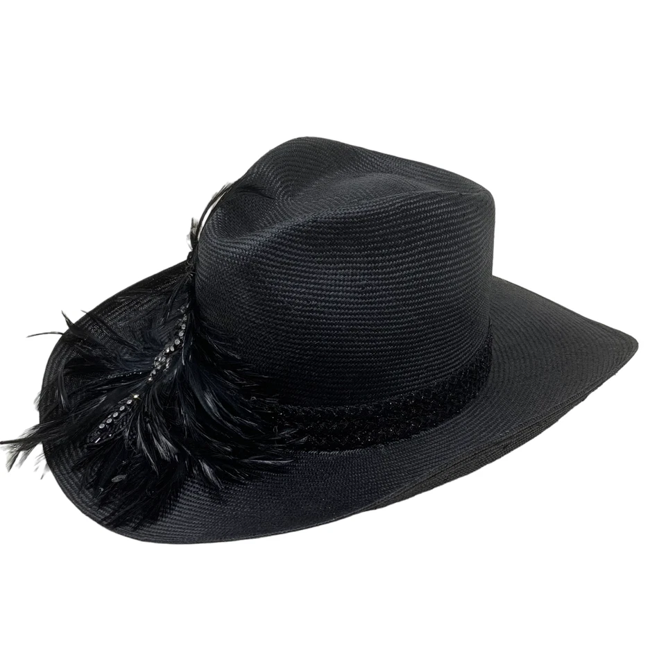De colección Joe Bill Miller Negro Paja Bling Sombrero de Vaquero Plumas Lentejuelas Flor Foto 4 de 4