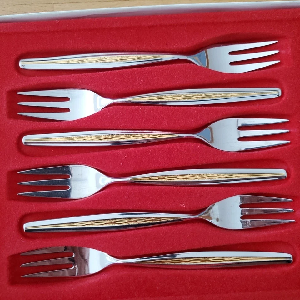6 x WMF Capri Palma Gold Cromargan 18/1, Kuchengabeln, Dessert, Originalkarton - Bild 2 von 4