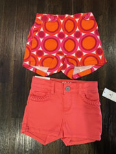 2 NWT BABY GAP GIRLS SHORTS 18-24 CORAL DENIM JEAN  ORANGE PINK NEW LOT