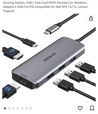 Docking Station , USB C Hub Dual HDMI Monitors for Windows