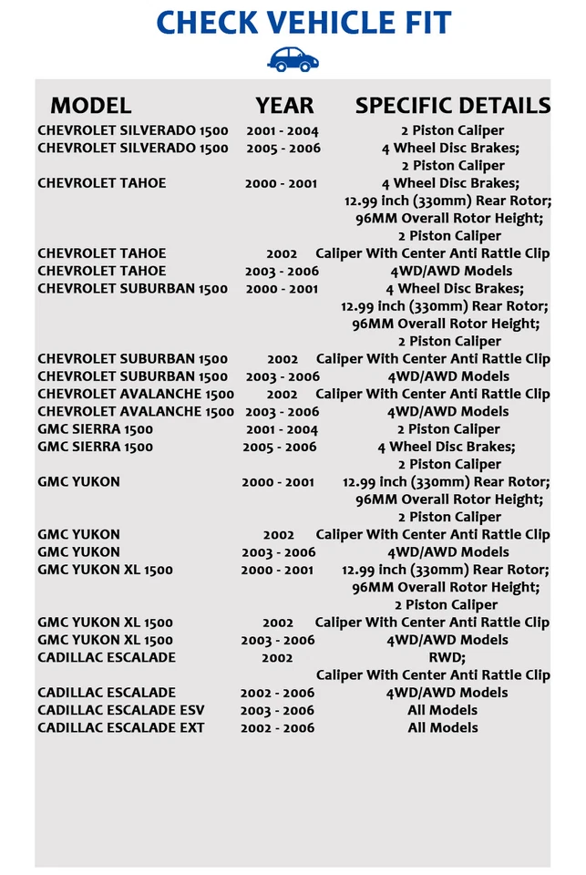REAR Brake Rotors Pads Kit fit for Chevrolet Tahoe GMC Yukon 2000-2006 Brakes - Image 2 of 4