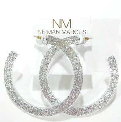 Stella & Ruby Glitter Resin Hoop Earrings Silver Multicolor Semi-Transparent NWT