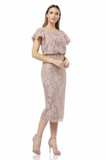 JS COLLECTIONS Pink Maple Embroidered Lace Flutter Sleeve Blouson Dress 4 S