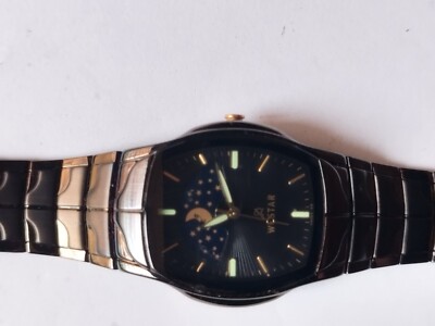 SELTENE WESTAR MONDPHASE QUARZUHR 7117BBN STAHL SCHWARZ