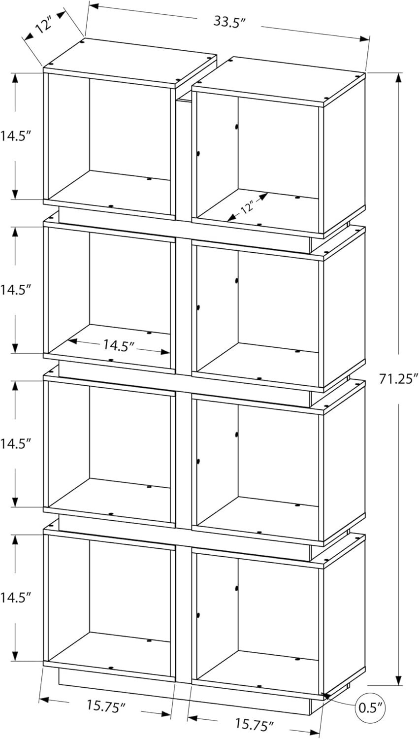 Monarch Specialties White/Grey Hollow-Core Bookcase, 71-Inch