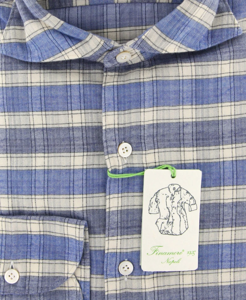 Finamore Napoli Blue Plaid Shirt - Extra Slim - (F110186) - Image 2 of 4