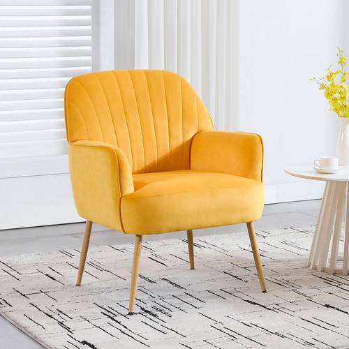 Armchair with Yellow Wooden Legs for Bedroom Living Reading Room Office - Picture 3 of 17