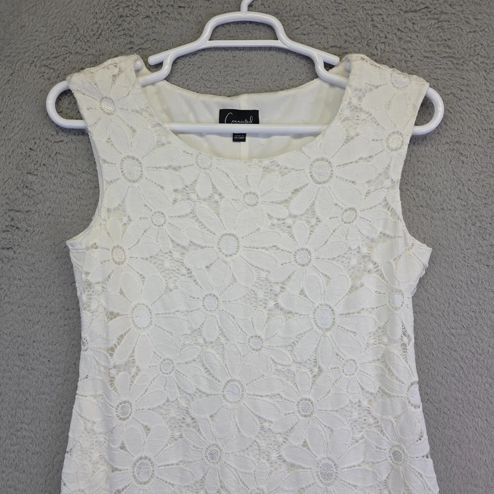 Vestido corto Connected para mujer línea 12 A blanco con superposición floral Cottagecore Boho Y2K Foto 3 de 4