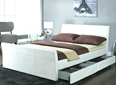 Leather 4 Drawers Storage Sleigh Bed White 5ft King Size With