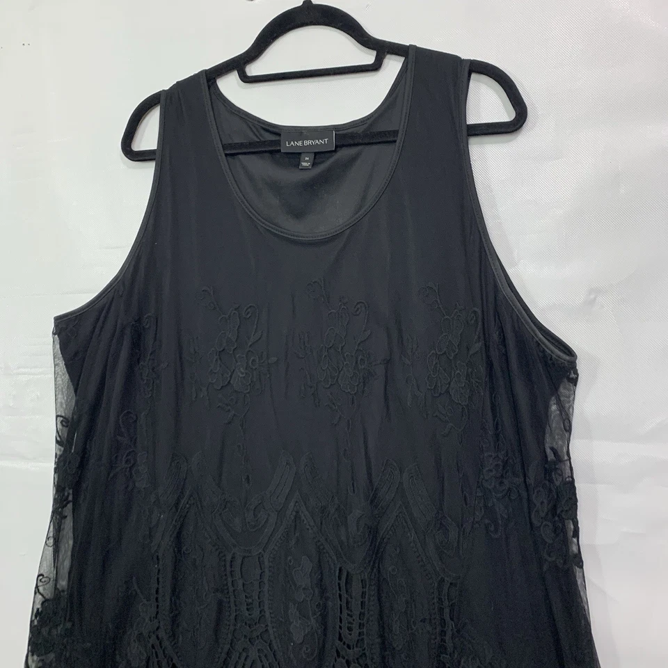 Lane Bryant Woman's Black Sleeveless Lace Overlay Pullover Top Plus Size 24 - Image 3 of 4