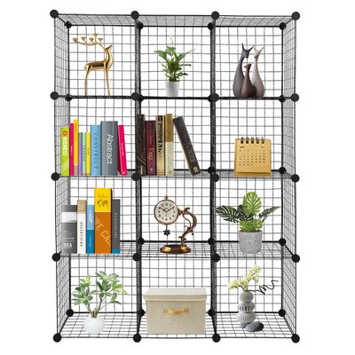Metal Grid Multifunction Shelving Unit Wire 12-Cube Closet Organizer Bookcase