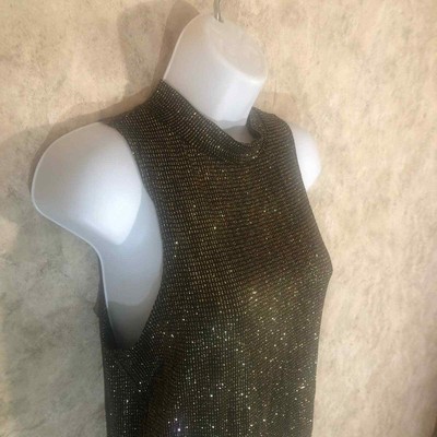 Livi Sleeveless High-Collar Sparkle Crop Halter Top