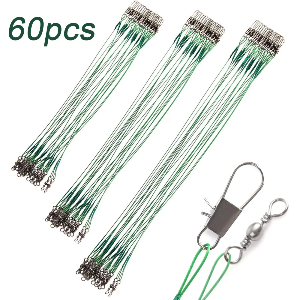 60pcs Trace Wire Leader Stainless Steel Fishing Line Leaders With Snap & Swivel