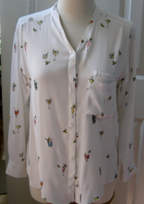 Zara Basic Collection Viscosa White Blouse Multicolor Cocktail Thema Design sz M