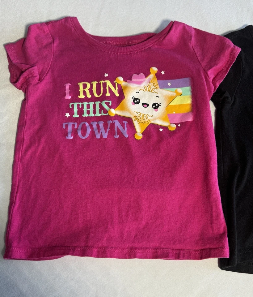Juego de 2 camisetas manga corta The Children’s Place rosa estrella negra niñas 2T Foto 3 de 4