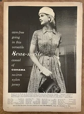1957 Cohama Seas-N-Rite Alluralon Jersey Dress Ladies Fashion 50s Print Ad