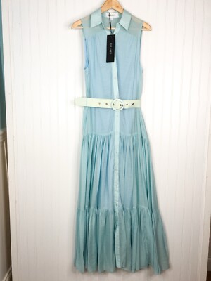 NWT Elliatt Gaily Maxi Dress Blue Tiered Sleeveless Belted Collar | eBay