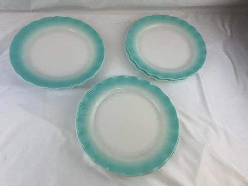 Lot 6 Vintage Hazel Atlas Crinoline Ruffle 9" Turquoise Scalloped Plates