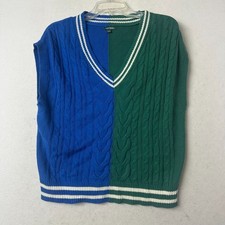 Wild Fable sz S Sweater Vest Oversized Cable-Knit V-Neck Blue  Green tennisprep