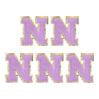 Chenille Letter Patches 2.2'' Letter N Embroidered Patch (Purple, Pack of 5)
