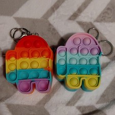 Among Us Pop-It Sensory Toy Keychain Zipper Pouch Set Rainbow  Pastel Colors