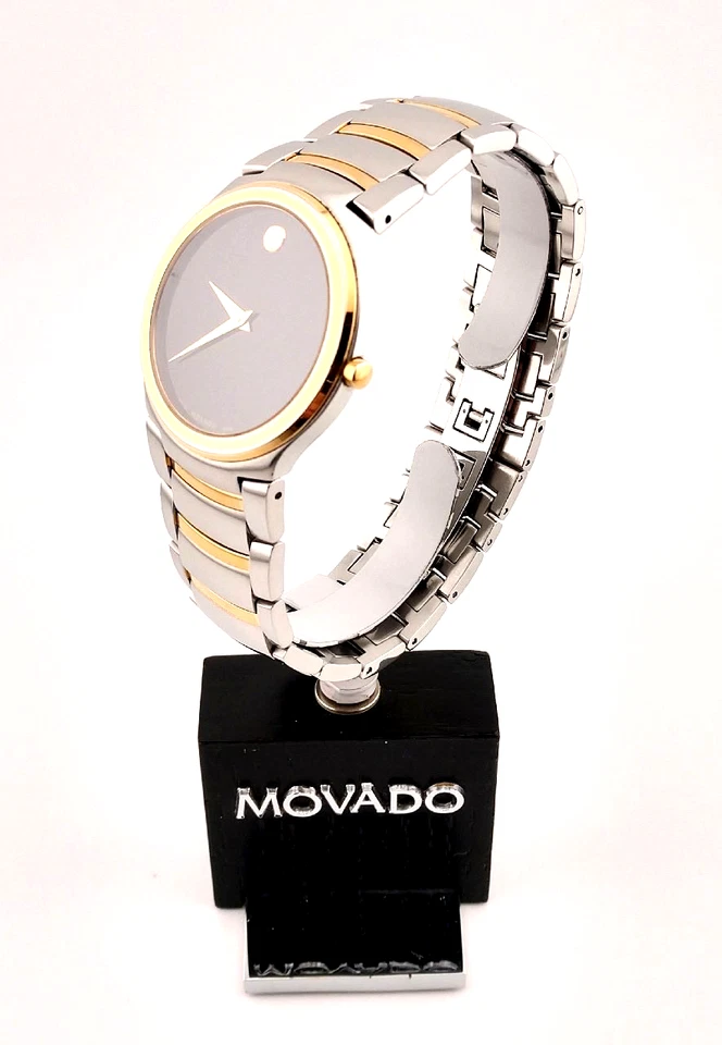 Movado Museo Hombre Clásico 2 Tonos GP/SS CON Esfera Negra #81.G2.1851 ~ ¡Excelente! Foto 4 de 4