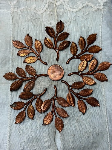 20 Vintage New England Copper Colored Brass Leaf Branch Stampings