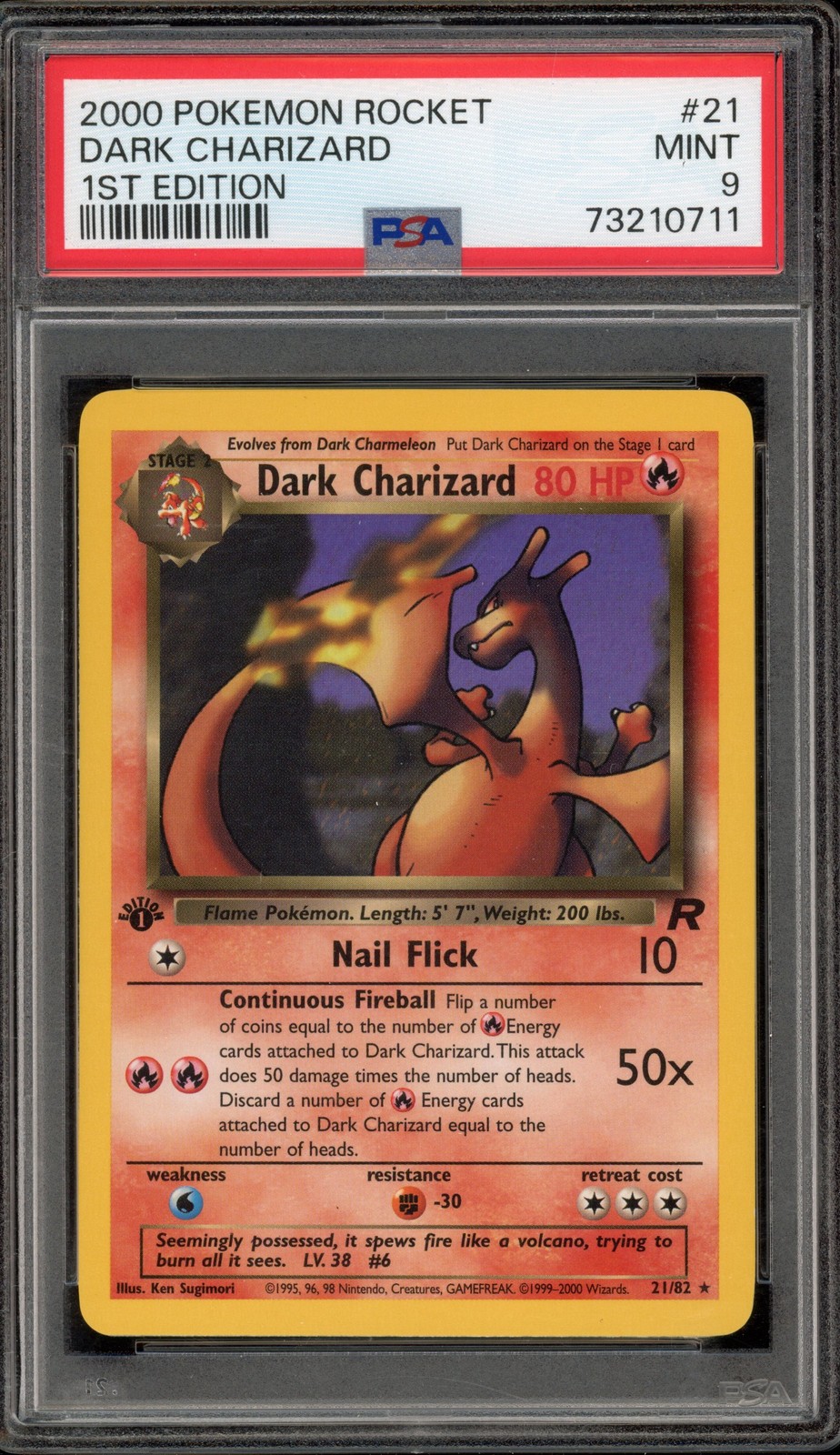 Pokemon Dark Charizard Team Rocket 1st Edition NON Holo Rare #21 PSA 9 Mint