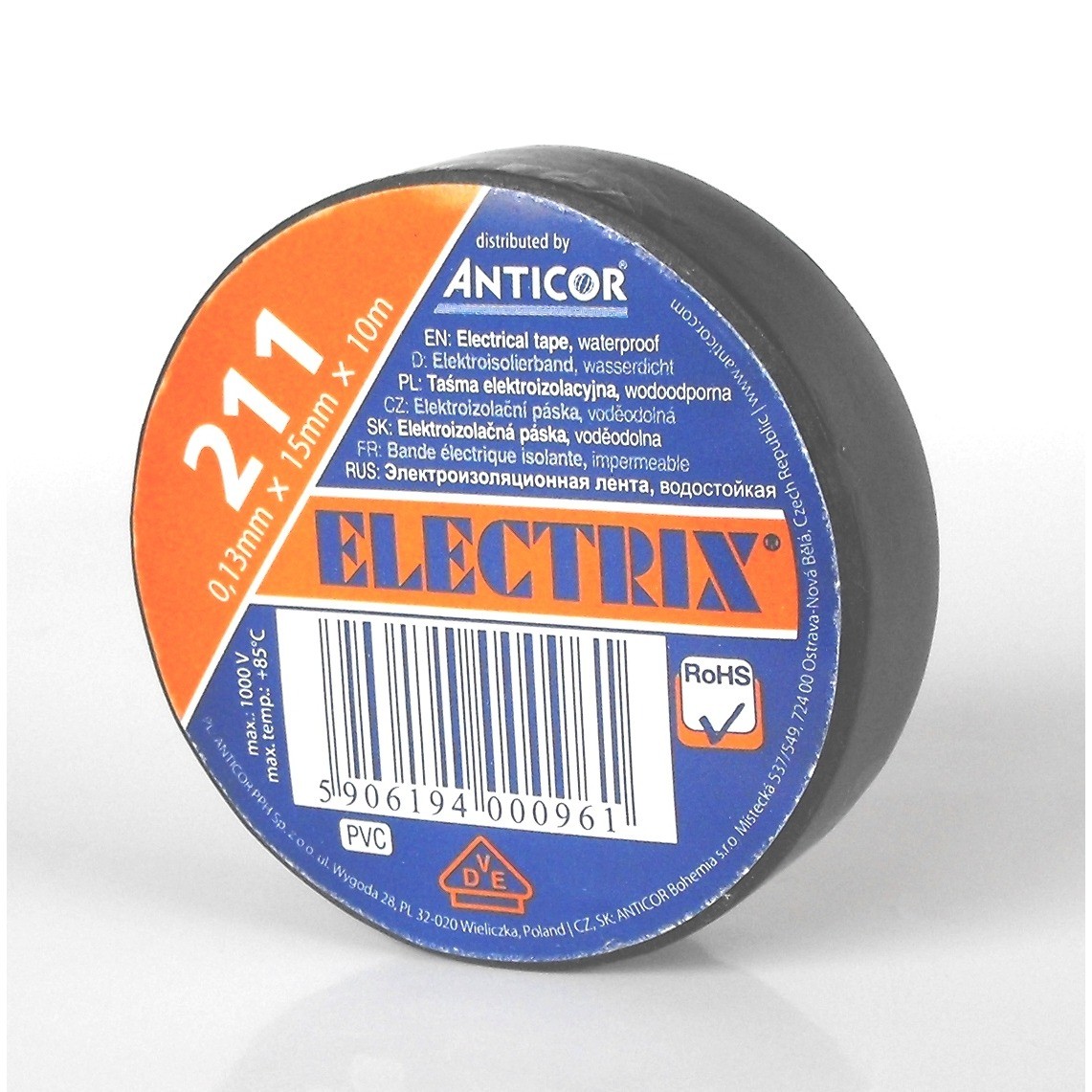 211P 15X10 INSULATION TAPE 15MM 10M PVC PE-2111001-0015010